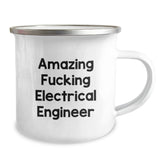 Funny Electrical Engineer Birthday Unique Gifts from Friends for Men - 'Amazing F--king Electrical Engineer' Quote on Camping Mug, 12 oz Stainless Steel with Enamel Finish - Image 2